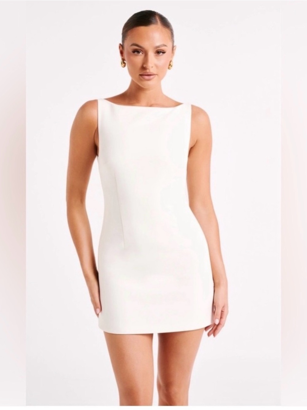 Meshki White Sleeveless Mini Shift Dress - Angela Suiting Mini Dress